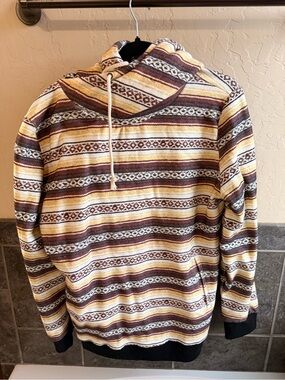 AMPERSAND AVE Striped Hoodie in Mustard, Brown, Cream, and Burgundy
